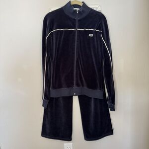Vintage JLo Jennifer Lopez Tracksuit Black Velour Velvet Large Small Y2K 2 Piece